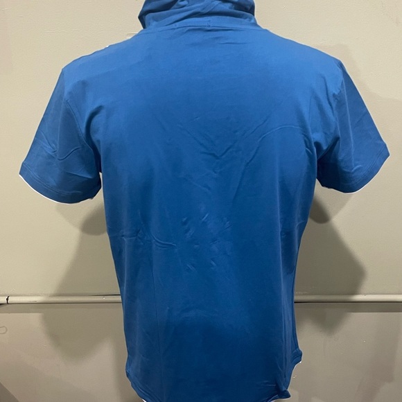 Vassari Men's Blue Short Sleeve Shirt slant button Shawneck modern fit - Picture 3 of 4